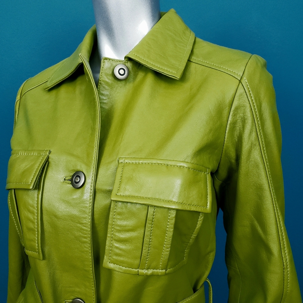 🆕️🌿🍀 MUUBAA Green Utility Tie Waist Leather Coat // (GENUINE LEATHER) //(NWT) - Picture 11 of 12